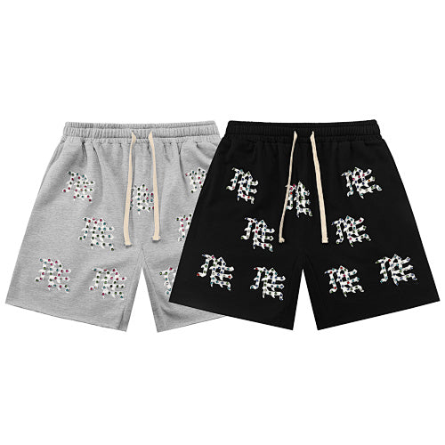 MIXED EMOTION All‑Over Rhinestone Logo French Terry Shorts Main Image