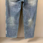 MIXED EMOTION Vertical Gothic‑Logo Cloud‑Wash Wide‑Leg Jeans