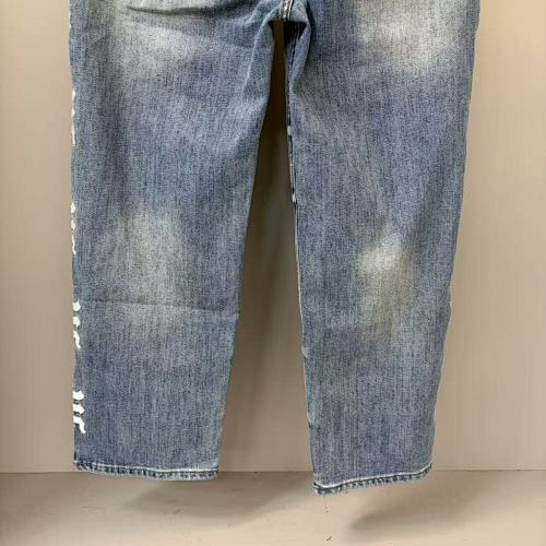MIXED EMOTION Vertical Gothic‑Logo Cloud‑Wash Wide‑Leg Jeans