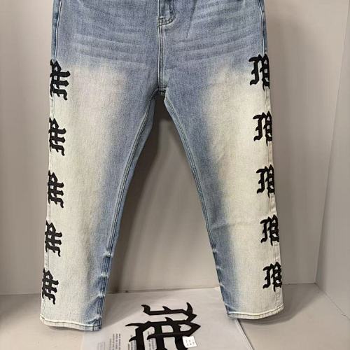 MIXED EMOTION Vertical Logo Faded Straight‑Leg Jeans