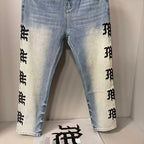 MIXED EMOTION Vertical Logo Faded Straight‑Leg Jeans
