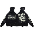 Hellstar Star‑Flame Starry Print Black Hoodie