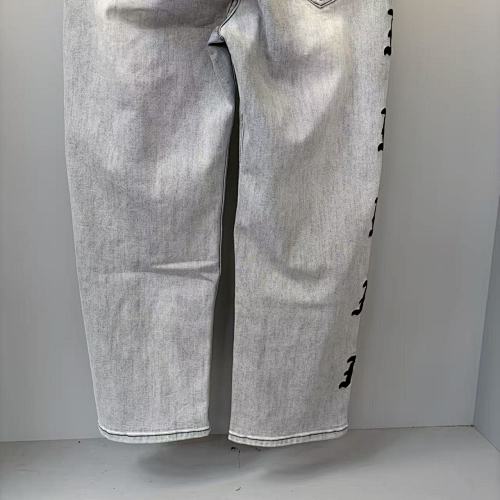MIXED EMOTION Vertical Gothic‑Logo Washed‑Out Wide‑Leg Jeans