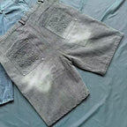 MIXED EMOTION Vintage Washed Paisley‑Stitch Denim Jorts