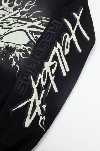 Hellstar Gothic Flame‑Face Black Hoodie