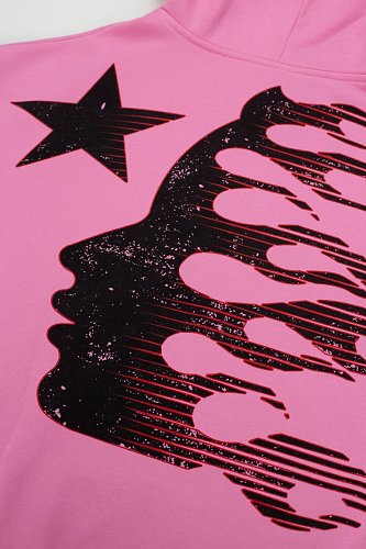 Hellstar Gothic Flame‑Face Pink Hoodie