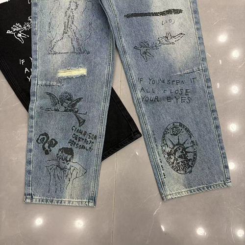 MIXED EMOTION Graffiti‑Print Straight‑Leg Jeans