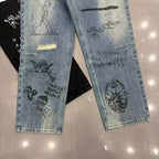 MIXED EMOTION Graffiti‑Print Straight‑Leg Jeans