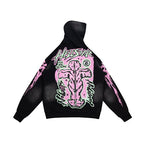 Hellstar Pink‑Green Skeleton Graphic Black Hoodie