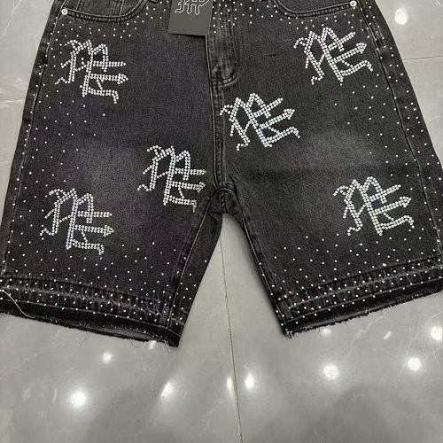 MIXED EMOTION Rhinestone Logo Denim Shorts