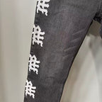 MIXED EMOTION Side Logo Printed Straight‑Leg Jeans