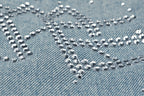 MIXED EMOTION Rhinestone Logo Vintage‑Wash Denim Jorts