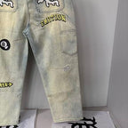 MIXED EMOTION Multi‑Patch Vintage Wash Baggy Cargo Jeans