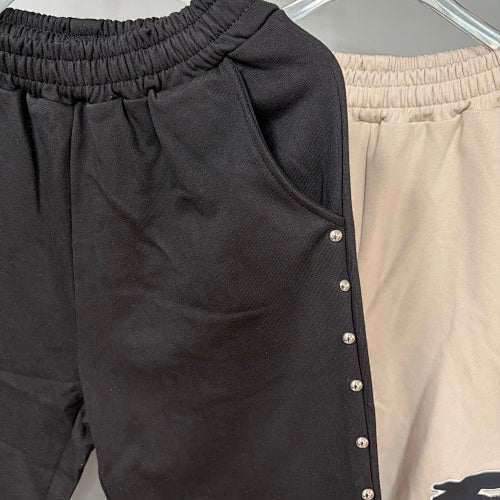 MIXED EMOTION Gothic Letter Side‑Studded Wide‑Leg Sweatpants