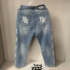 MIXED EMOTION Side Logo Vintage Light‑Wash Straight‑Leg Jeans