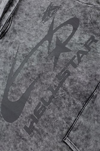 Hellstar Circle Logo Washed Grey Hoodie