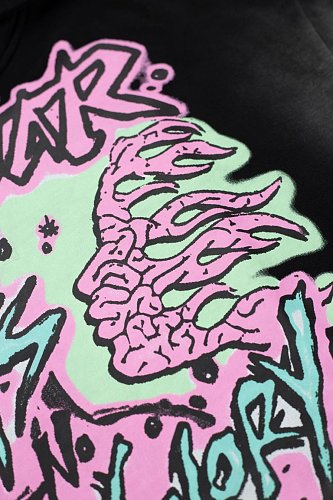 Hellstar Pink‑Green Skeleton Graphic Black Hoodie