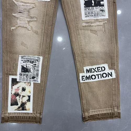 MIXED EMOTION Patch‑Work Distressed Straight‑Leg Jeans