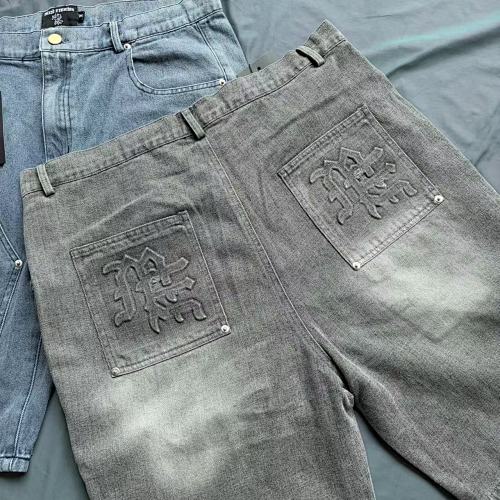 MIXED EMOTION Vintage Washed Paisley‑Stitch Denim Jorts