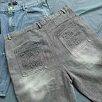 MIXED EMOTION Vintage Washed Paisley‑Stitch Denim Jorts