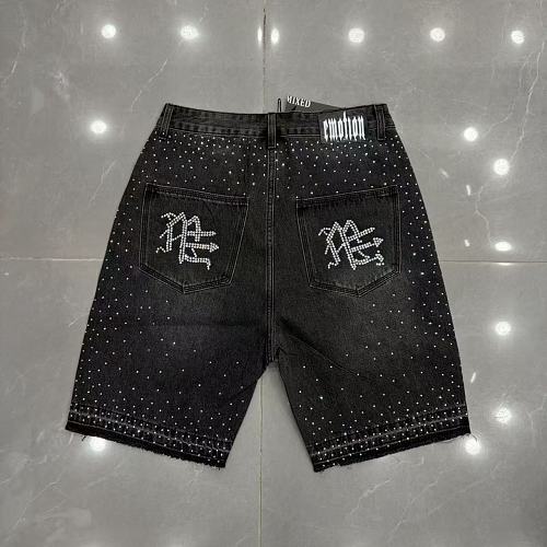 MIXED EMOTION Rhinestone Logo Denim Shorts