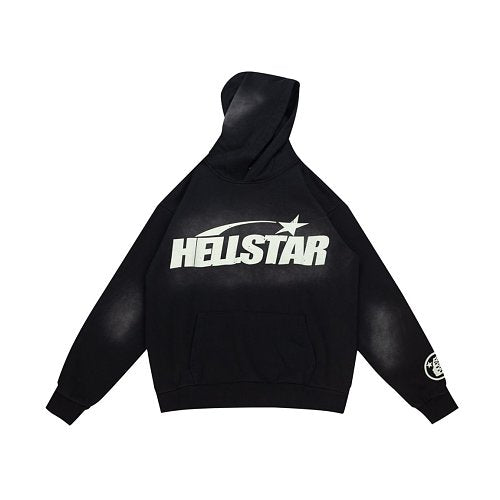 Hellstar Classic Logo Flame Sleeve Black Hoodie