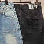 MIXED EMOTION Washed Carpenter Denim Shorts