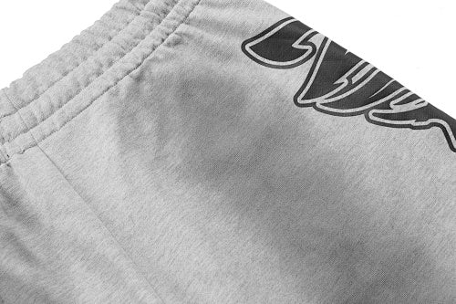MIXED EMOTION Gothic Side‑Print Frayed Sweat Shorts