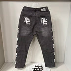 MIXED EMOTION Side Logo Printed Straight‑Leg Jeans