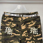 MIXED EMOTION Camo Gothic‑Logo Wide‑Leg Cargo Pants