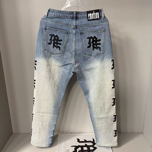 MIXED EMOTION Vertical Logo Faded Straight‑Leg Jeans