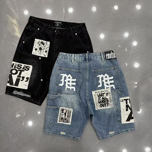 MIXED EMOTION Patchwork Distressed Denim Shorts
