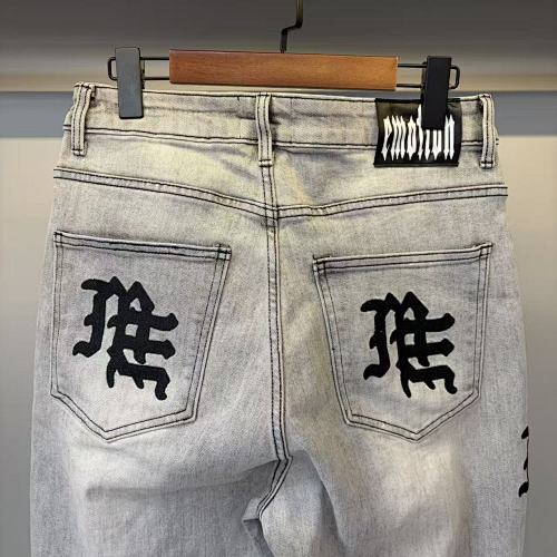 MIXED EMOTION Vertical Gothic‑Logo Washed‑Out Wide‑Leg Jeans