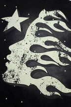 Hellstar Star‑Flame Starry Print Black Hoodie