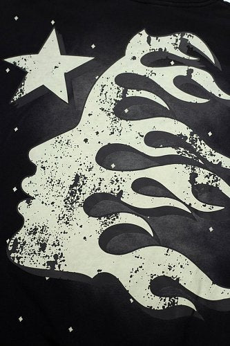 Hellstar Star‑Flame Starry Print Black Hoodie