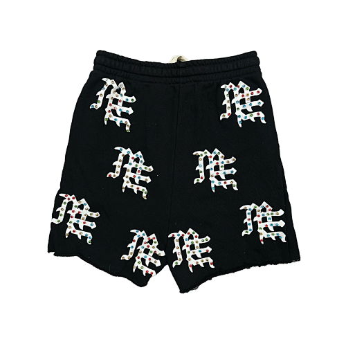 MIXED EMOTION All‑Over Rhinestone Logo French Terry Shorts