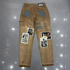 MIXED EMOTION Patch‑Work Distressed Straight‑Leg Jeans