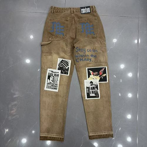 MIXED EMOTION Patch‑Work Distressed Straight‑Leg Jeans