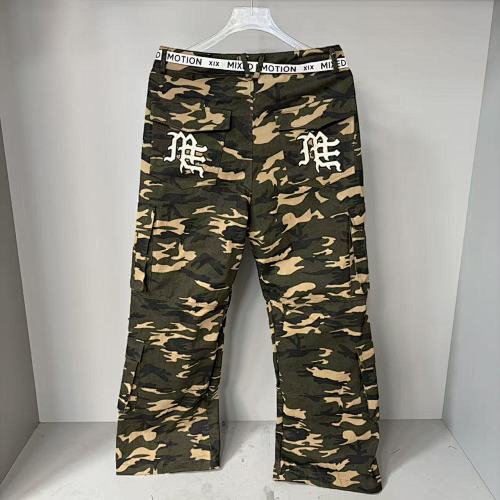 MIXED EMOTION Camo Gothic‑Logo Wide‑Leg Cargo Pants