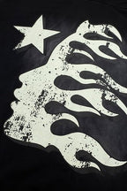 Hellstar Gothic Flame‑Face Black Hoodie