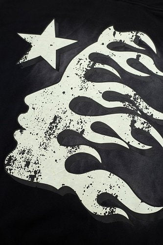 Hellstar Gothic Flame‑Face Black Hoodie