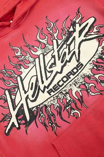 Hellstar Gothic Flame‑Face Red Hoodie