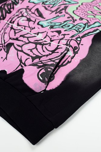 Hellstar Pink‑Green Skeleton Graphic Black Hoodie