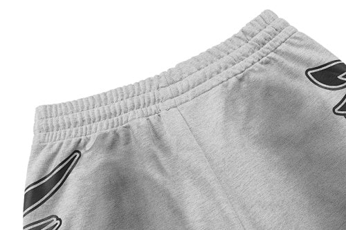 MIXED EMOTION Gothic Side‑Print Frayed Sweat Shorts
