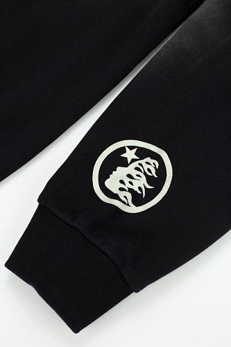 Hellstar Classic Logo Flame Sleeve Black Hoodie