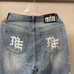MIXED EMOTION Side Logo Vintage Light‑Wash Straight‑Leg Jeans