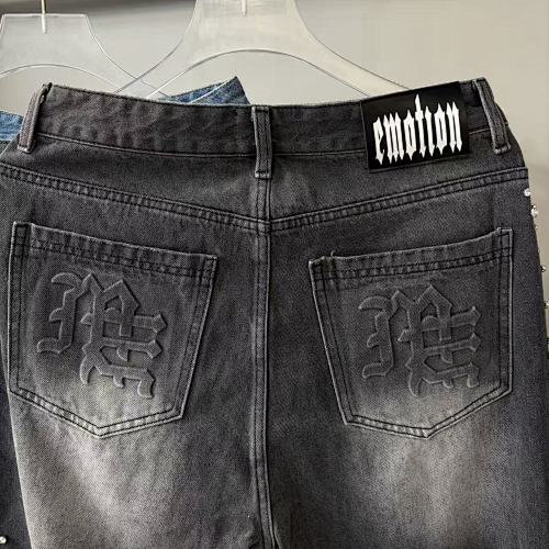 MIXED EMOTION Distressed Rivet‑Accent Straight‑Leg Jeans
