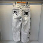 MIXED EMOTION Vertical Gothic‑Logo Washed‑Out Wide‑Leg Jeans