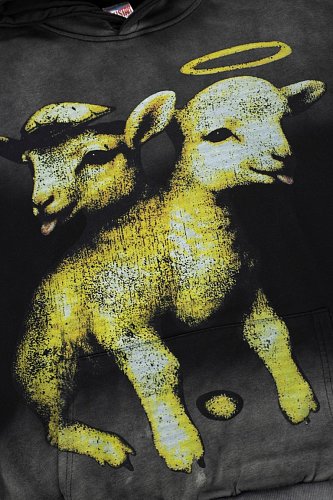 Hellstar Lamb Graphic Black‑Faded Hoodie