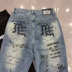 MIXED EMOTION Graffiti‑Print Straight‑Leg Jeans